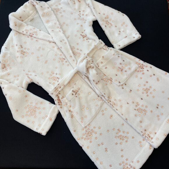 ~ Crewcuts Med Fleece Robe Kids Rose Gold Stars Cream Ivory Girl's Copper J.Crew - Picture 2 of 16